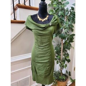 Derek Heart Women Green Acrylic Cowl Neck Short Sleeve Knee Length Dress Size 1X